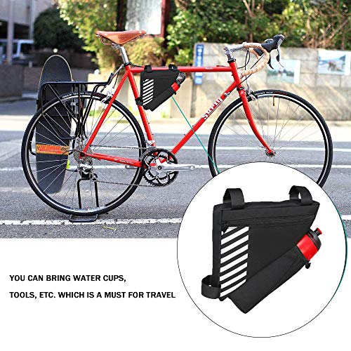 Bolsa Cuadro Triángulo de Bicicleta, Bolsa Tubo Cuadro Bicicleta MTB, Durable Poliéster Bolsa de Cuadro de Bicicleta con Bolsillo para Botella de Agua para Bicicleta, Estudiante, Mujer (Negro)