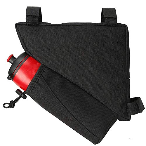 Bolsa Cuadro Triángulo de Bicicleta, Bolsa Tubo Cuadro Bicicleta MTB, Durable Poliéster Bolsa de Cuadro de Bicicleta con Bolsillo para Botella de Agua para Bicicleta, Estudiante, Mujer (Negro)