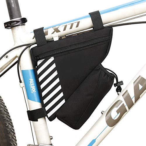 Bolsa Cuadro Triángulo de Bicicleta, Bolsa Tubo Cuadro Bicicleta MTB, Durable Poliéster Bolsa de Cuadro de Bicicleta con Bolsillo para Botella de Agua para Bicicleta, Estudiante, Mujer (Negro)