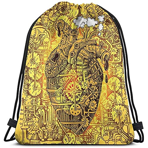 Bolsa de cordón de dibujo, bolsas de cordón, mochila de cuerda, imagen de corazón de fábrica mecánica con impresión de maquinaria para correr, paquete de cincha, mochila de viaje, bolsas de gimnasio