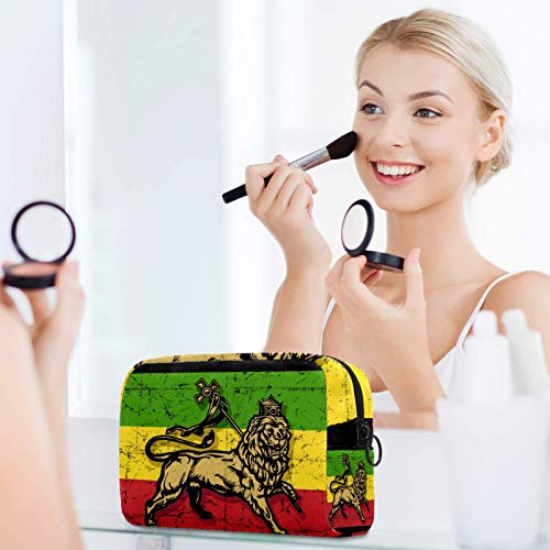 Bolsa de cosméticos para mujer, bolsa de maquillaje grande (18,5 x 7,5 x 13 cm), diseño de la bandera del león de Judá, bolsa organizadora de cosméticos, bolsa de embrague de PVC, bolsa de cosméticos