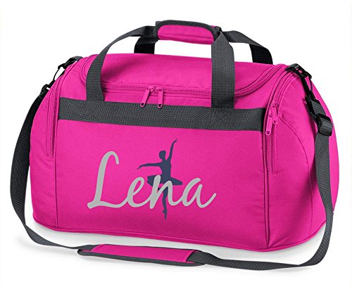 Bolsa de deporte con nombre, personalización e impresión, diseño de bailarina de ballet, bolsa de viaje para niña, incluye nombre impreso (rosa)