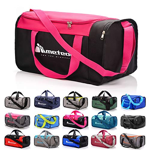 Bolsa de Deporte Gimnasio Fitness Viaje Vacaciones Deportiva - Bolso Universal con Bandolera - Bolsa plegada Ideal para jóvenes y Adultos, Hombre y Mujer 20L y 40L (Rosa/Negro, 20 L)