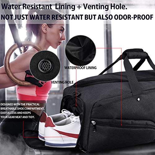 Bolsa de Deporte Hombre Bolsas Gimnasio Mujer de Grande Viaje Impermeable con Compartimento para Zapatos Bolsos Deportivos Bolsa Fin de Semana Travel Duffle Bag para Hombres 45l Negra