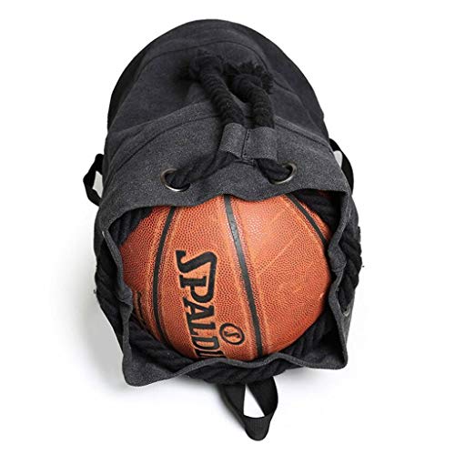 Bolsa de deporte Lona Hombros Negros Cordón Viga Bucket Mochila de Entrenamiento Al Aire Libre Gimnasio Viaje Masculino 26 * 26 * 49 cm MUMUJIN