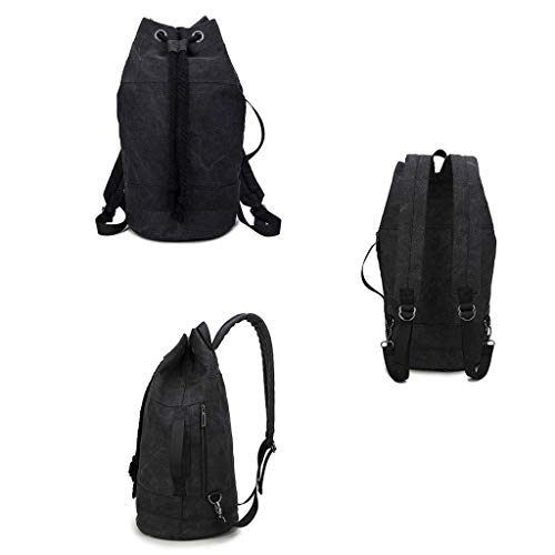 Bolsa de deporte Lona Hombros Negros Cordón Viga Bucket Mochila de Entrenamiento Al Aire Libre Gimnasio Viaje Masculino 26 * 26 * 49 cm MUMUJIN