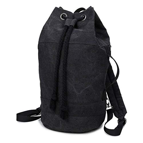 Bolsa de deporte Lona Hombros Negros Cordón Viga Bucket Mochila de Entrenamiento Al Aire Libre Gimnasio Viaje Masculino 26 * 26 * 49 cm MUMUJIN