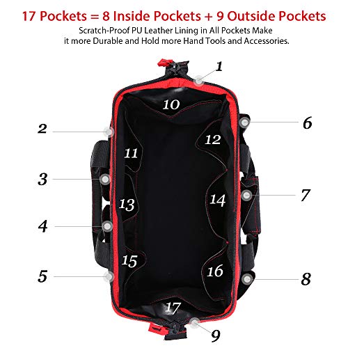 Bolsa de Herramientas, Meterk Bolsas Portaherramientas 40cm con 17 Múltiples Bolsillos con correa ajustable, Bolsa de almacenamiento de herramientas y con base de goma resistente al desgaste Bolsa de Herramientas, Meterk Bolsas Portaherramientas 40cm con 17 Múltiples Bolsillos con correa ajustable, Bolsa de almacenamiento de herramientas y con base de goma resistente al desgaste