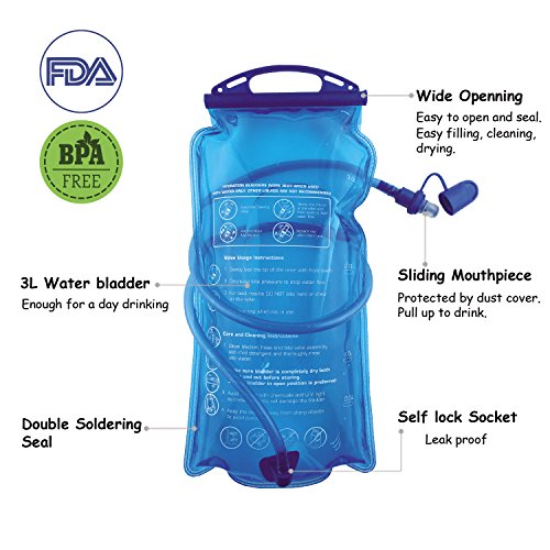 Bolsa de hidratación, 3 L, 2 L, 1,5 L, bolsa de agua sin BPA, depósito de agua de 3 litros de apertura grande, a prueba de fugas, bolsa de almacenamiento de agua militar para ciclismo