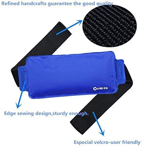 Bolsa de Hielo Reutilizables - con correa de compresión para terapia térmica - para rodillas, muñecas, tobillos, brazos, muslos, codos, piernas, cuello - 9.4"x 4.5" azul