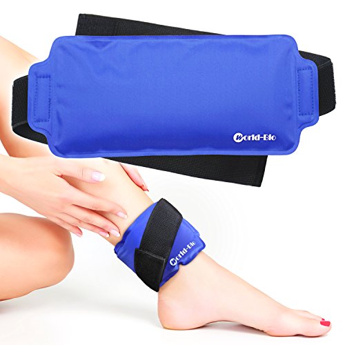 Bolsa de Hielo Reutilizables - con correa de compresión para terapia térmica - para rodillas, muñecas, tobillos, brazos, muslos, codos, piernas, cuello - 9.4"x 4.5" azul