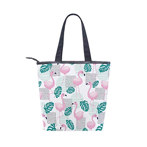 Bolsa de Lona con diseño de Flamenco de Hojas de Palma, para Mujer, para la Escuela, el Trabajo, el Gimnasio, Uso Diario Bolsa de Lona con diseño de Flamenco de Hojas de Palma, para Mujer, para la Escuela, el Trabajo, el Gimnasio, Uso Diario