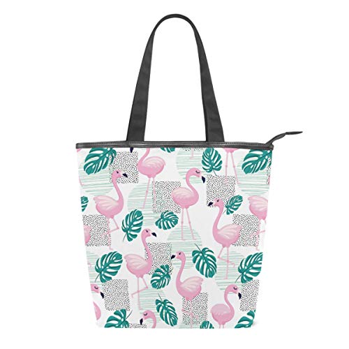 Bolsa de Lona con diseño de Flamenco de Hojas de Palma, para Mujer, para la Escuela, el Trabajo, el Gimnasio, Uso Diario Bolsa de Lona con diseño de Flamenco de Hojas de Palma, para Mujer, para la Escuela, el Trabajo, el Gimnasio, Uso Diario