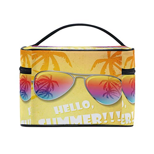 Bolsa de maquillaje, bolsa de verano con cita de hojas de palma portátil, bolsa de viaje con impresión grande, organizador de compartimentos para niñas y mujeres