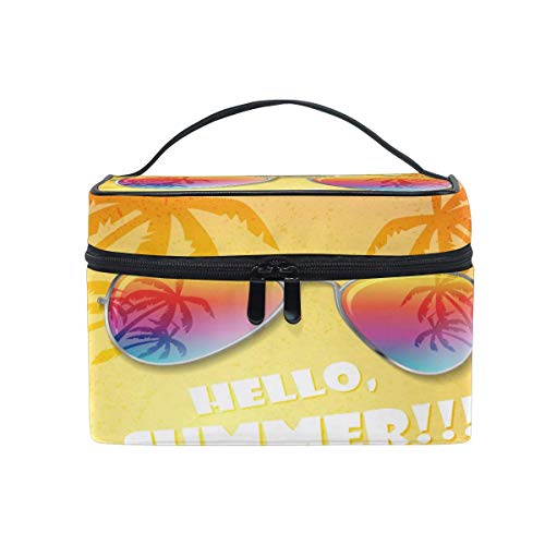 Bolsa de maquillaje, bolsa de verano con cita de hojas de palma portátil, bolsa de viaje con impresión grande, organizador de compartimentos para niñas y mujeres