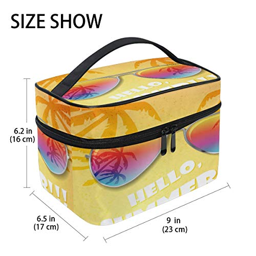 Bolsa de maquillaje, bolsa de verano con cita de hojas de palma portátil, bolsa de viaje con impresión grande, organizador de compartimentos para niñas y mujeres