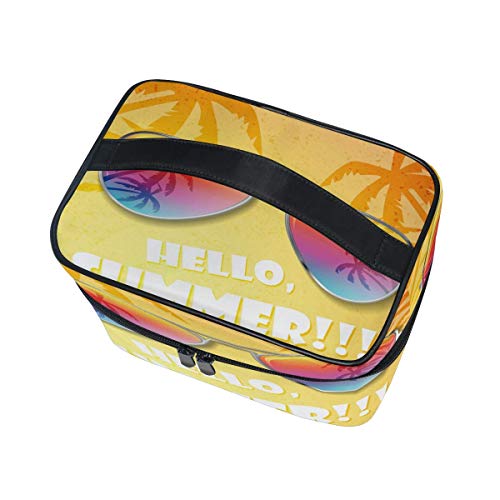 Bolsa de maquillaje, bolsa de verano con cita de hojas de palma portátil, bolsa de viaje con impresión grande, organizador de compartimentos para niñas y mujeres