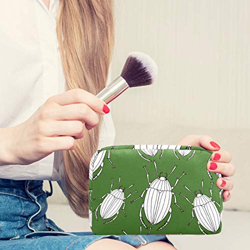 Bolsa de maquillaje personalizable, portátil, para mujer, bolso de mano, organizador de viaje, diseño de escarabajos, color verde