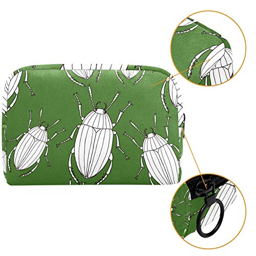 Bolsa de maquillaje personalizable, portátil, para mujer, bolso de mano, organizador de viaje, diseño de escarabajos, color verde