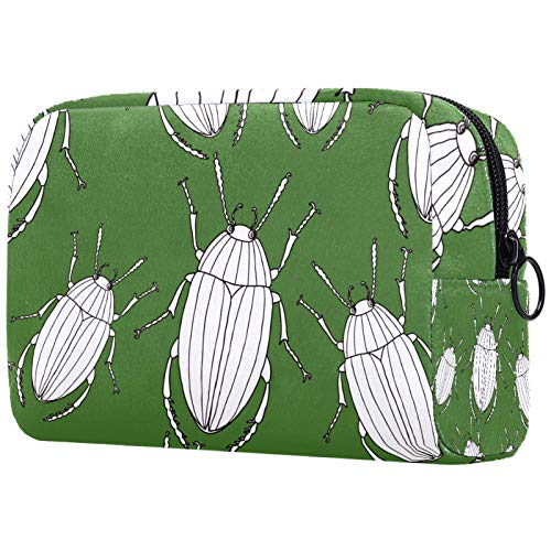 Bolsa de maquillaje personalizable, portátil, para mujer, bolso de mano, organizador de viaje, diseño de escarabajos, color verde