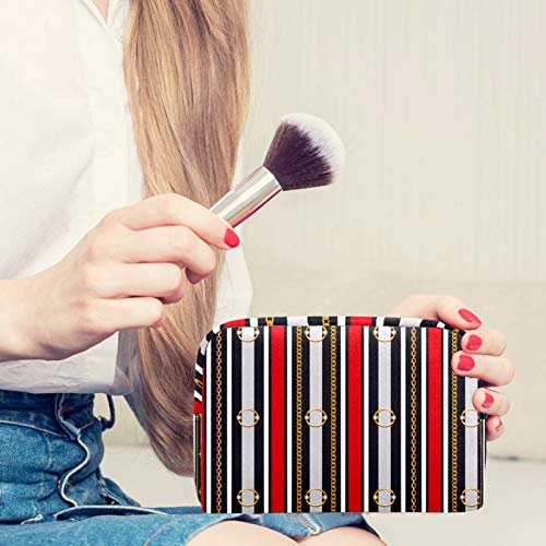 Bolsa de maquillaje personalizada para brochas de maquillaje portátil para mujer, bolso de mano, organizador de viaje, cinturón de cadena a rayas Bolsa de maquillaje personalizada para brochas de maquillaje portátil para mujer, bolso de mano, organizador de viaje, cinturón de cadena a rayas