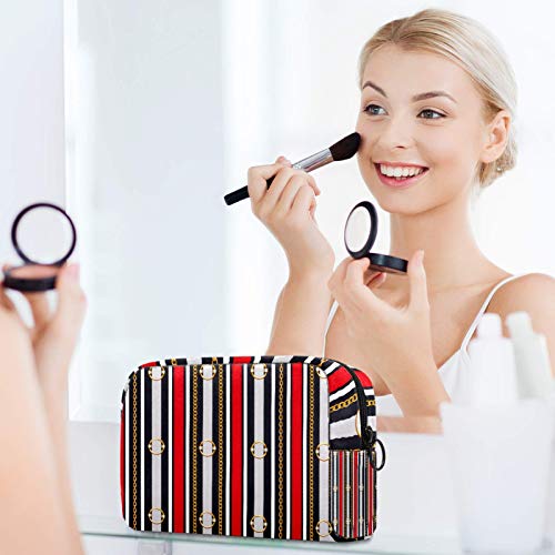 Bolsa de maquillaje personalizada para brochas de maquillaje portátil para mujer, bolso de mano, organizador de viaje, cinturón de cadena a rayas