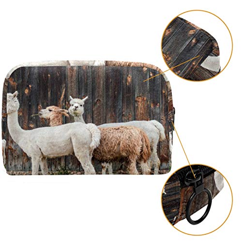 Bolsa de maquillaje personalizada para las brochas de maquillaje, bolsa de aseo portátil para las mujeres, bolso de mano, organizador de viaje de alpaca cabañas, alquiler vacacional de piel de lana