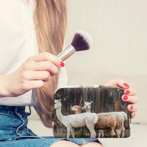 Bolsa de maquillaje personalizada para las brochas de maquillaje, bolsa de aseo portátil para las mujeres, bolso de mano, organizador de viaje de alpaca cabañas, alquiler vacacional de piel de lana