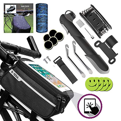 Bolsa de Marco de Bicicleta, Mini Bomba para Bicicleta,16 en 1 Herramienta multifunción para bicicleta con kit de parche y palancas para neumáticos,Soporte Movil Bicicleta Bolsa de Marco de Bicicleta, Mini Bomba para Bicicleta,16 en 1 Herramienta multifunción para bicicleta con kit de parche y palancas para neumáticos,Soporte Movil Bicicleta