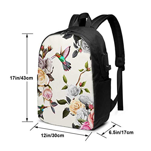 Bolsa de Moda para Hombre con diseño de zumbido de Rosas y Hojas de peonía, con Puerto de Carga USB y Puerto para Auriculares para la Universidad, Trabajo o Viajes Bolsa de Moda para Hombre con diseño de zumbido de Rosas y Hojas de peonía, con Puerto de Carga USB y Puerto para Auriculares para la Universidad, Trabajo o Viajes