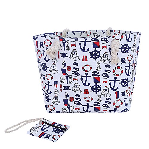 Bolsa de Playa Grande con Cremallera 58 x 38 x 18 cm diseño marítimo Barco Blanco Azul Rojo Shopper Bolsa de Hombro Estilo de yate (Yacht Style)