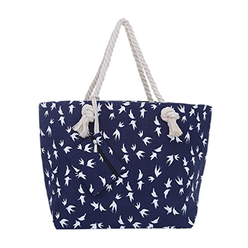 Bolsa de Playa Grande con Cremallera 58 x 38 x 18 cm diseño marítimo Gaviota Azul Blanco Shopper Bolsa de Hombro Estilo de yate (Yacht Style)