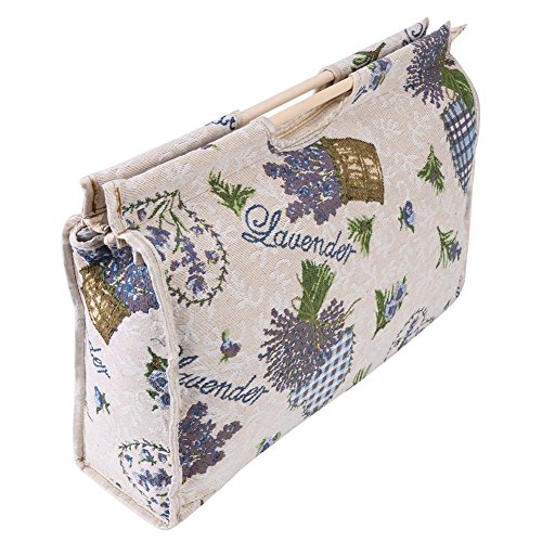 Bolsa de Tejer de Almacenamiento de Hilo, Organizador de Asas para Agujas de Ganchillo de Hilo y Lana, También para Jersey Revistas, con Cremallera, Mango de Madera, 2 Colores(Flor Purpura) Bolsa de Tejer de Almacenamiento de Hilo, Organizador de Asas para Agujas de Ganchillo de Hilo y Lana, También para Jersey Revistas, con Cremallera, Mango de Madera, 2 Colores(Flor Purpura)