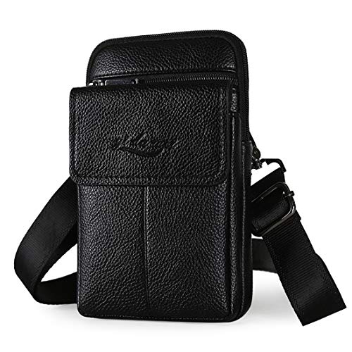 Bolsa de Teléfono de Cuero de PU, Cinturón Táctical Bolsa de Cintura, 6.5" Funda Piel Bolsa Movil Impermeable Bolsa de Mensajero Hombro Bolso de Cintura Hombre Cuero Cartera Bolsa Funda Protectora