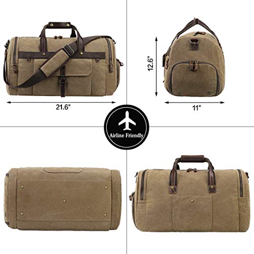 Bolsa de Viaje Lona Hombre Bolsa Fin de Semana de Impermeable Cuero Grande Vintage Bolsa Deportiva con Compartimento para Zapatos 55 litros Marrón