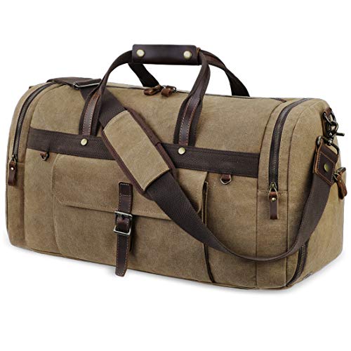 Bolsa de Viaje Lona Hombre Bolsa Fin de Semana de Impermeable Cuero Grande Vintage Bolsa Deportiva con Compartimento para Zapatos 55 litros Marrón