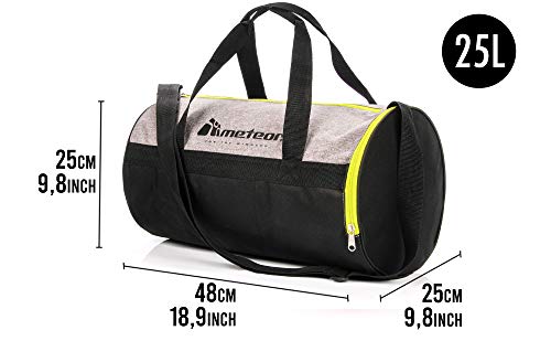 Bolsa Deporte Viaje Gimnasio con Compartimento Separado para Zapatos Duffle Bag para Hombre Mujer Ultraligera Plegable Bolsa Deportiva 25 L Yoga Bolsa Fin de Semana (Gris Melange/Verde neón, 25 L)