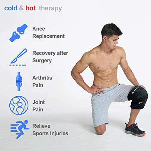 Bolsa gel reutilizable de hielo multiusos para aplicar frío y calor - con banda de compresión - Para lesiones en la rodilla, alivio rápido del dolor en espalda, hombro y tobillo - grande