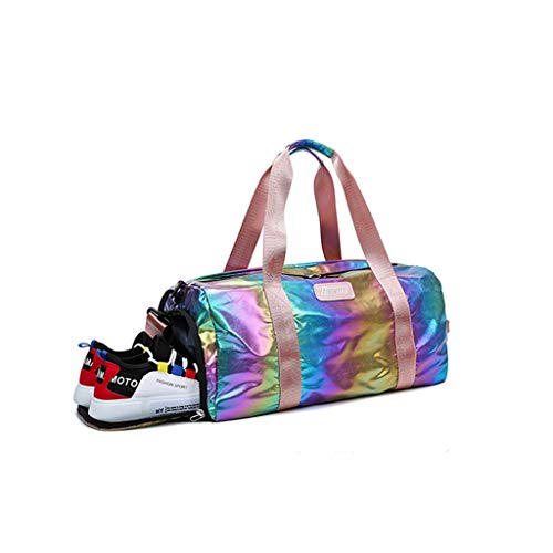 Bolsa holográfica deportiva para gimnasio, compartimento para zapatos para mujer, bolso de mano, equipaje ligero