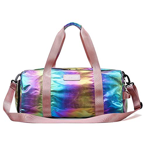 Bolsa holográfica deportiva para gimnasio, compartimento para zapatos para mujer, bolso de mano, equipaje ligero