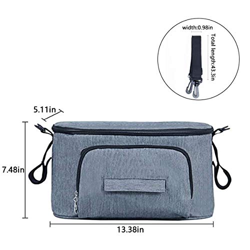 Bolsa multifunción para bebé, bolsa de almacenamiento de cochecito de bebé, bolsa de pañales, colgador de cochecito colgante, impermeable, universal (gris)