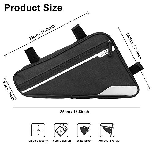 Bolsas Bicicleta Cuadro,Suvi Bolsa Triangular de Bicicleta,Bolsa del Tubo Frontal con Tiras Reflectantes,Bolsa Triangular de Gran Capacidad Adecuado para MTB Bicicleta Carretera, Bicicleta Montaña