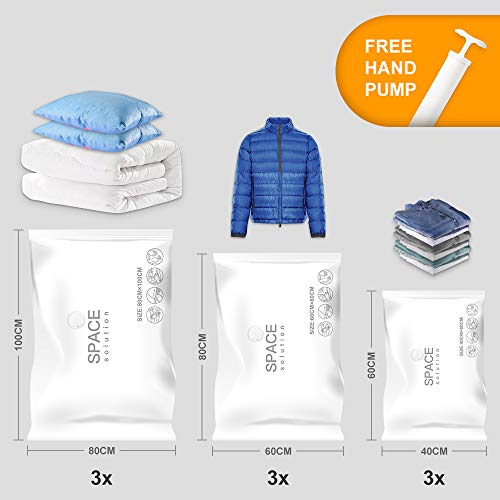 Bolsas de Almacenaje al Vacío, 9 Unidades para Ahorrar Espacio (3*Jumbo 80x100cm+ 3*Grandes 60x80cm+ 3*Pequeñas 40x60cm) almacenamiento al vacío a prueba de polvo para guardar ropa, ropa de cama Bolsas de Almacenaje al Vacío, 9 Unidades para Ahorrar Espacio (3*Jumbo 80x100cm+ 3*Grandes 60x80cm+ 3*Pequeñas 40x60cm) almacenamiento al vacío a prueba de polvo para guardar ropa, ropa de cama