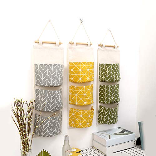 Bolsas de Almacenamiento para Colgar en la Pared 3 Piezas de Tela de Lino Colgando Organizador de Bolsillo con 3 Bolsillos para Cocina Dormitorio Baño Oficina Bolsas de Almacenamiento para Colgar en la Pared 3 Piezas de Tela de Lino Colgando Organizador de Bolsillo con 3 Bolsillos para Cocina Dormitorio Baño Oficina