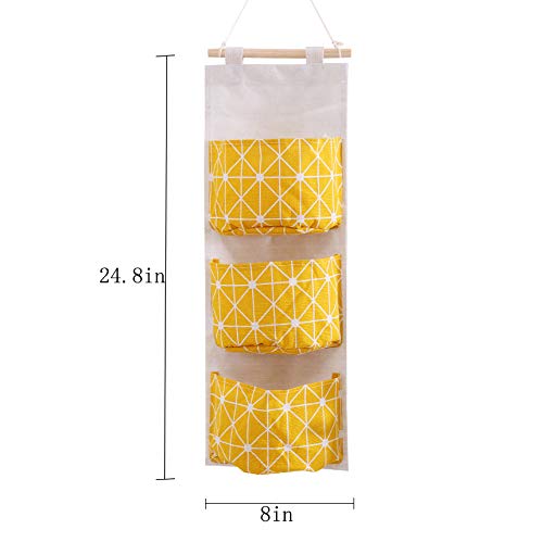 Bolsas de Almacenamiento para Colgar en la Pared  3 Piezas de Tela de Lino Colgando Organizador de Bolsillo con 3 Bolsillos para Cocina Dormitorio Baño Oficina