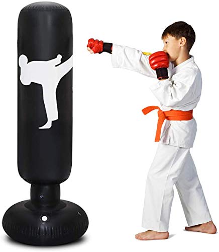 Bolsas De Arena Inflables para Niños, Ejercicios De Bolsas De Boxeo Independientes, Bolsas De Arena Pesadas para Boxeo/Taekwondo/Taekwondo/Muay Thai Training,Negro