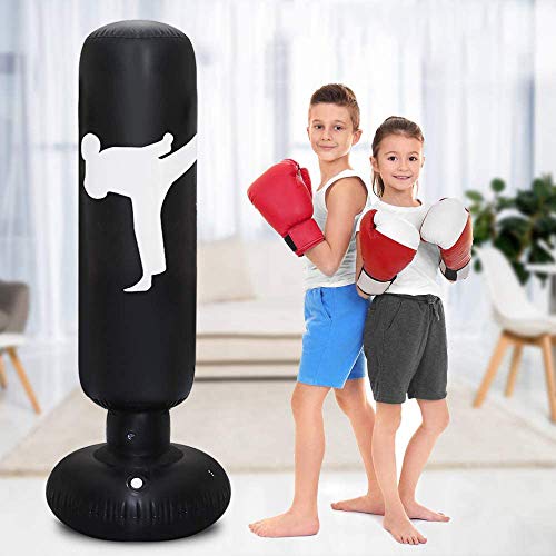 Bolsas De Arena Inflables para Niños, Ejercicios De Bolsas De Boxeo Independientes, Bolsas De Arena Pesadas para Boxeo/Taekwondo/Taekwondo/Muay Thai Training,Negro