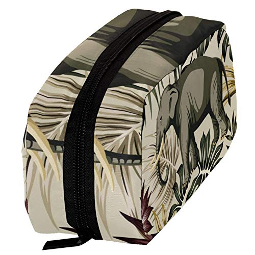Bolsas de cosméticos con elefante africano en flor de hibisco tropical deja palma práctica bolsa de viaje Oragniser bolsa de maquillaje para mujeres y niñas Bolsas de cosméticos con elefante africano en flor de hibisco tropical deja palma práctica bolsa de viaje Oragniser bolsa de maquillaje para mujeres y niñas