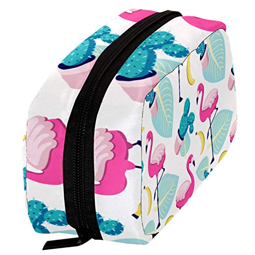 Bolsas de cosméticos tropicales, flamencos, palmeras, cactus, plátano, práctico neceser de viaje, bolsa de maquillaje para mujeres y niñas Bolsas de cosméticos tropicales, flamencos, palmeras, cactus, plátano, práctico neceser de viaje, bolsa de maquillaje para mujeres y niñas