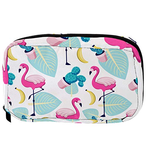 Bolsas de cosméticos tropicales, flamencos, palmeras, cactus, plátano, práctico neceser de viaje, bolsa de maquillaje para mujeres y niñas